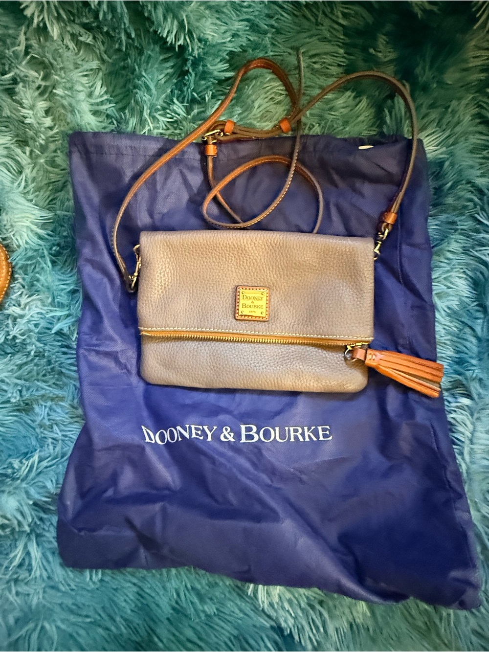 Dooney & Bourke Gray Leather Crossbody with Brown Tassel